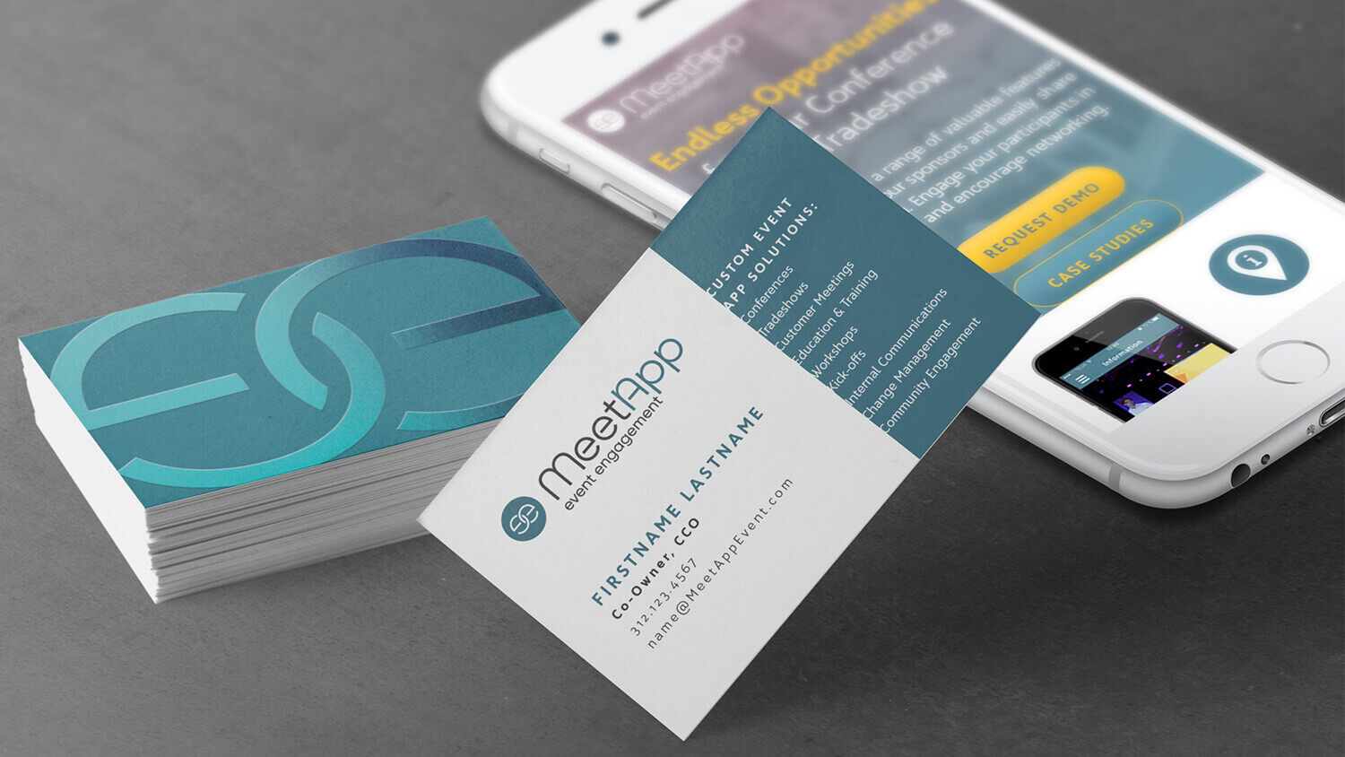 An image of MeetApp branding materials.