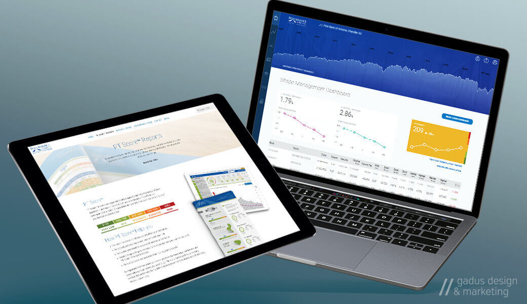 An in-context rendering of two finacial SaaS product dessigns.