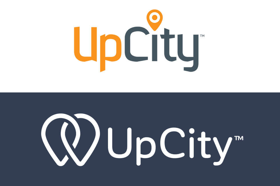 A comparison image of the almost-final new UpCity logo and the old UpCity logo.