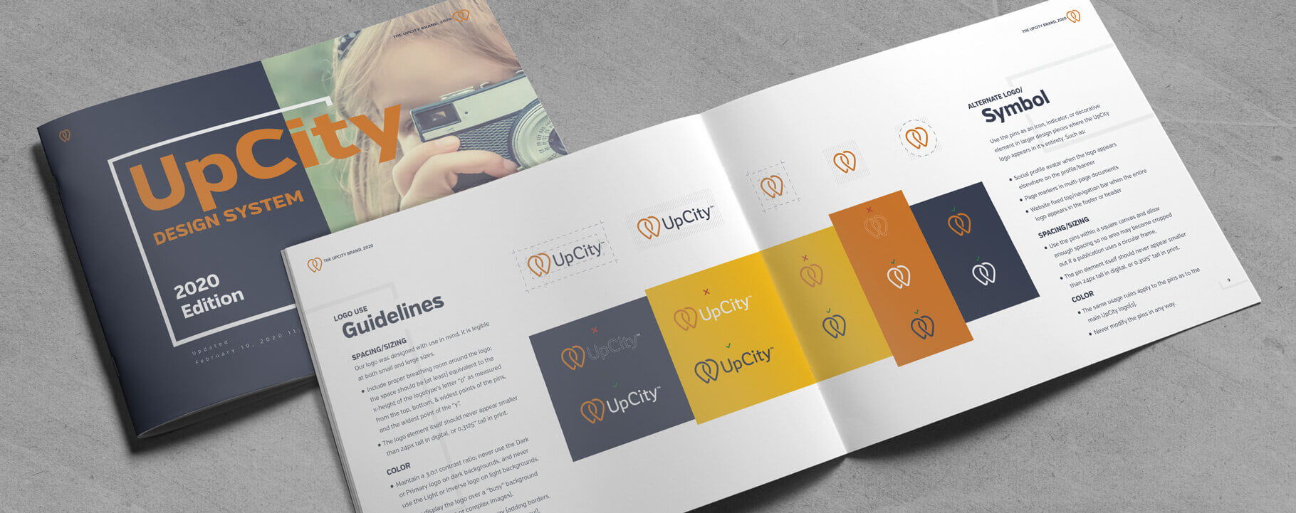 A mockup of the UX section in UpCity's final brand guidelines booklet by Jennifer Gadus.